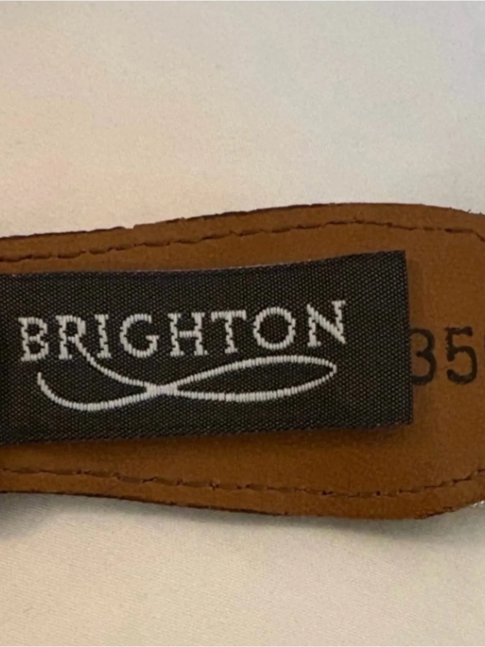 Brighton Men's Buckle Belt in beige with brown Croc Trim Brass  (New)